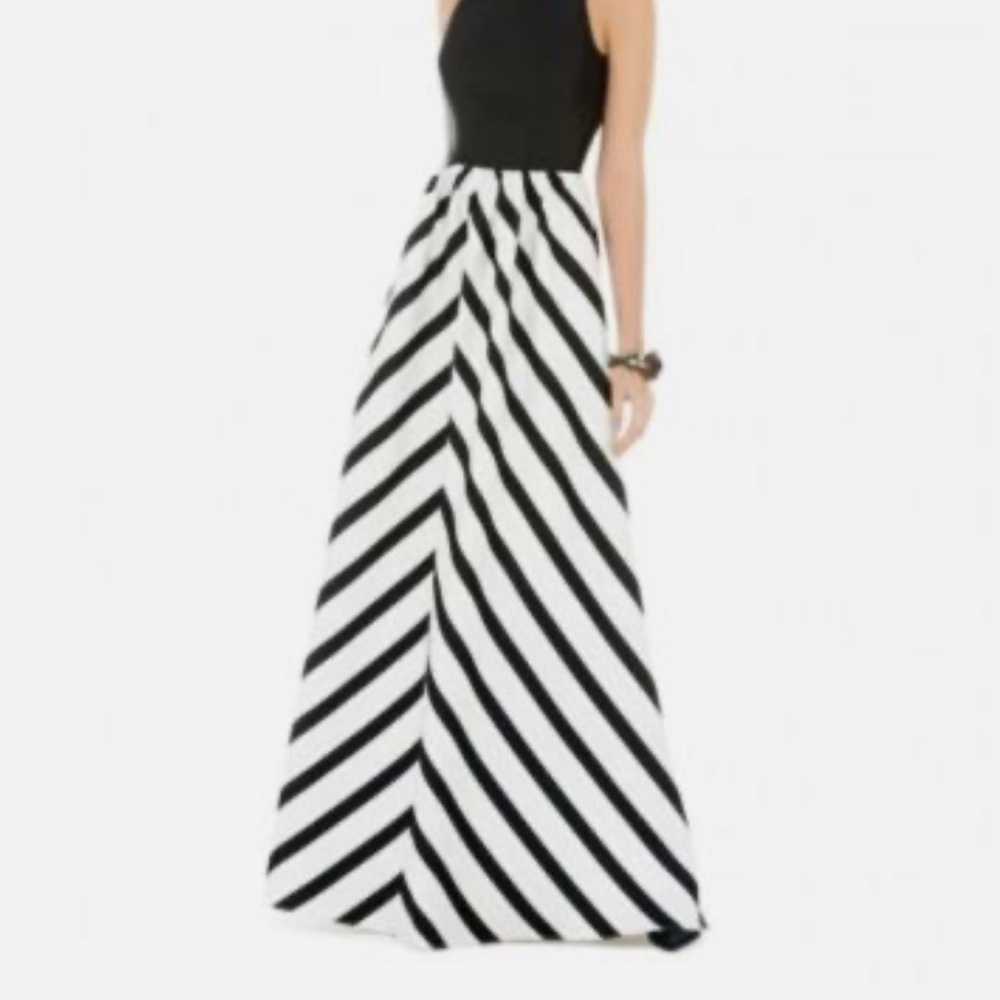 NWT - ALFRED SUNG Satin A-Line Dress Stripe D707P 14 Black Ivory Sleeveless